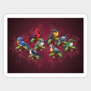 Christmas Holiday Birds Red Sticker